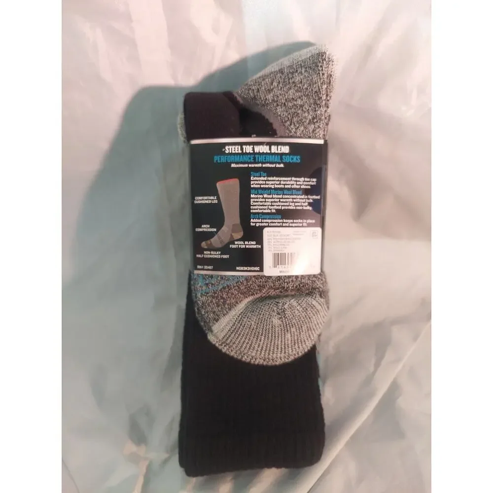 Dickies 3pr Steel Toe Blue/black Wool Blend Heavy Thermal Crew Socks SZ 6-12 NWT